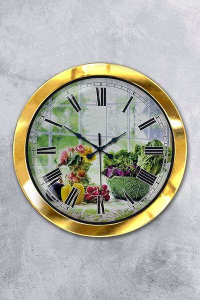 Kasva Concept Gift 36 cm Gold Metal Kitchen Wall Clock