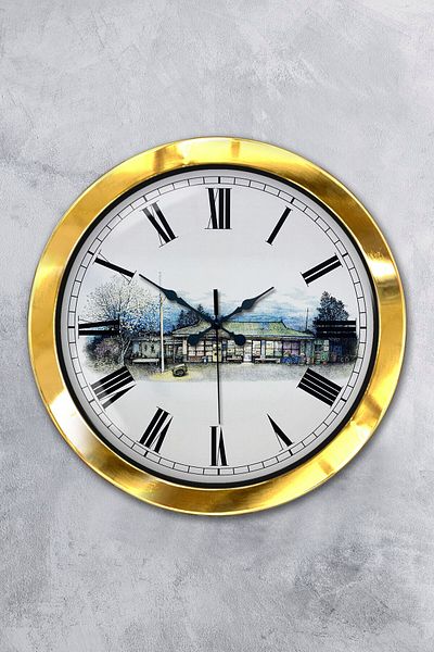 Kasva Concept 36 cm Gold Metal Village Grocery Wall Clock