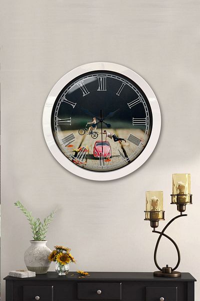 Kasva Concept Gift 36 cm White Metal Tosbağa Wall Clock