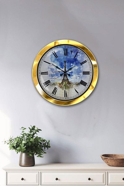 Kasva Concept Gift 36 cm Gold Metal Eiffel Tower Wall Clock
