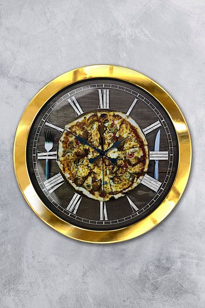 Kasva Concept Gift 36 cm Gold Metal Pizza Wall Clock