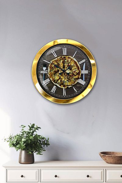 Kasva Concept Gift 36 cm Gold Metal Pizza Wall Clock