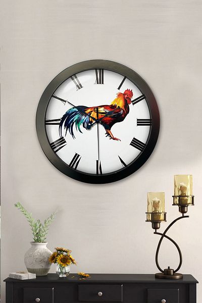 Kasva Concept Gift 36 cm Black Metal Rooster Wall Clock
