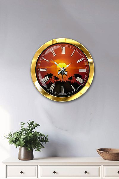 Kasva Concept Gift 36 cm Gold Metal Sunset Wall Clock