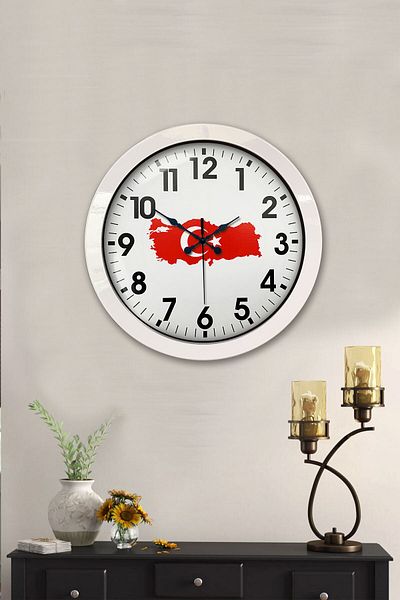 Kasva Concept Gift 36 cm White Metal Türkiye Map Wall Clock