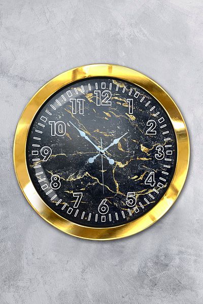 Kasva Concept Gift 36 cm Gold Metal Black Marble Wall Clock