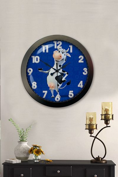 Kasva Concept Gift 36 cm Black Metal Cow Wall Clock