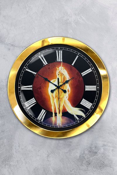Kasva Concept Gift 36 cm Gold Metal Horse Wall Clock
