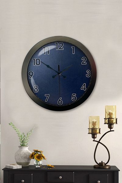 Kasva Concept Gift 36 cm Black Metal Blue Wall Clock