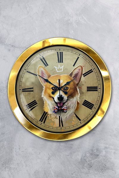 Kasva Concept Gift 36 cm Gold Metal Wolf Wall Clock