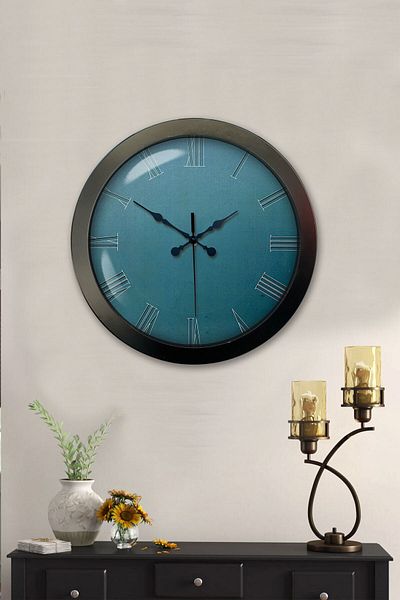 Kasva Concept Gift Decorative Gift 36 cm Black Metal Turquoise Wall Clock