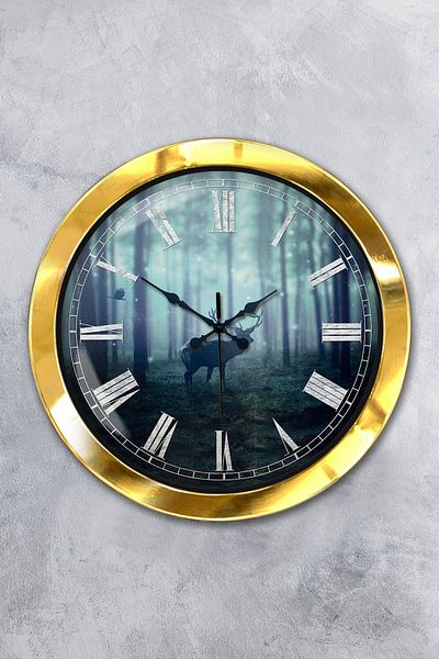 Kasva Concept Gift 36 cm Gold Metal Animals Wall Clock