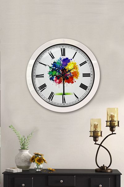 Kasva Concept 36 cm White Metal Colored Tree Wall Clock