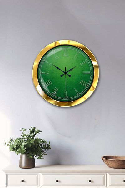 Kasva Concept Gift 36 cm Gold Metal Green Wall Clock