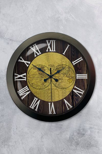 Kasva Concept 36 cm Black Metal World Maps Wall Clock