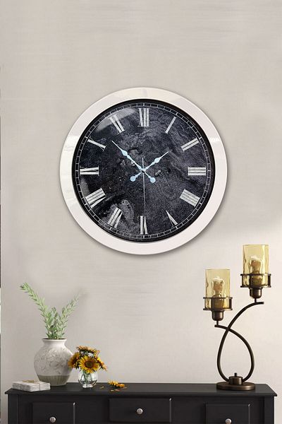 Kasva Concept Gift 36 cm White Metal Roman Marble Patterned Wall Clock