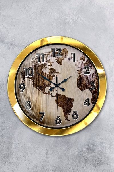 Kasva Concept Gift 36 cm Gold Metal Map Wall Clock