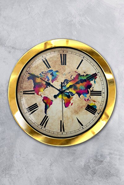 Platin Saat ساعة حائط عالمية ملونة معدنية ذهبية مقاس 36 سم