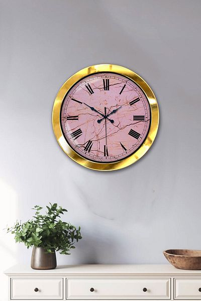 Kasva Concept Gift 36 cm Gold Metal Pink Wall Clock