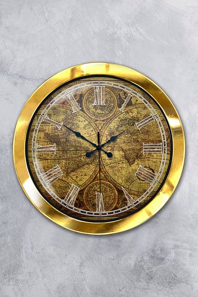 Kasva Concept Gift 36 cm Gold Metal Map Wall Clock