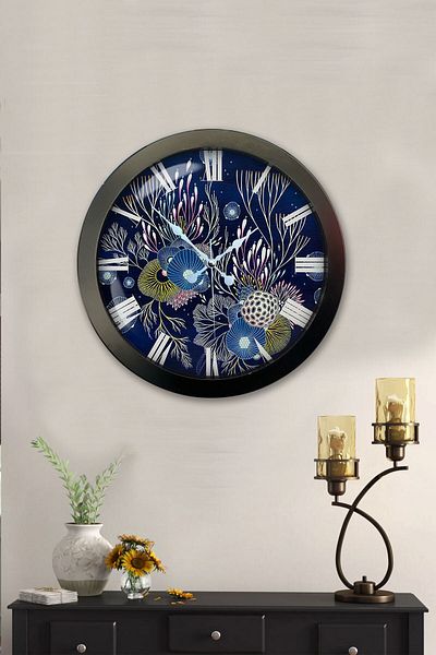 Kasva Concept Gift 36 cm Black Metal Blue Water Wall Clock