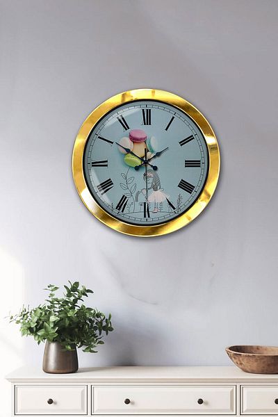 Kasva Concept Gift 36 cm Gold Metal Macaron Wall Clock