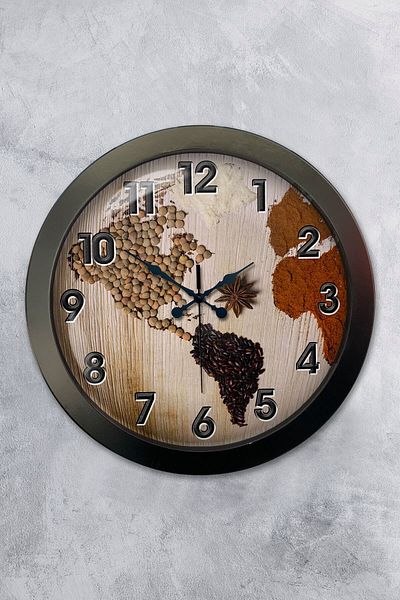Kasva Concept Gift 36 cm Black Metal Map Wall Clock