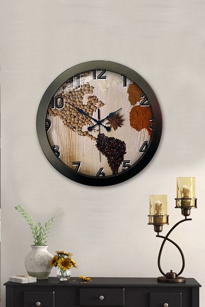 Kasva Concept Gift 36 cm Black Metal Map Wall Clock