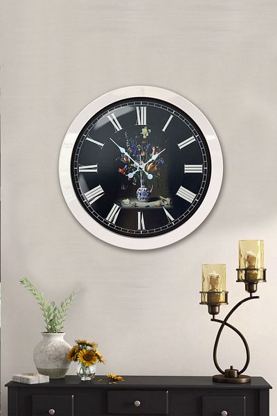 Kasva Concept Gift 36 cm White Metal Vase Flower Wall Clock