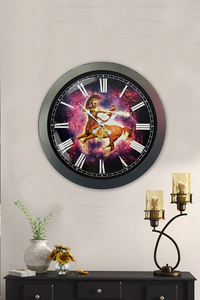 Kasva Concept Gift 36 cm Black Metal Sagittarius Wall Clock