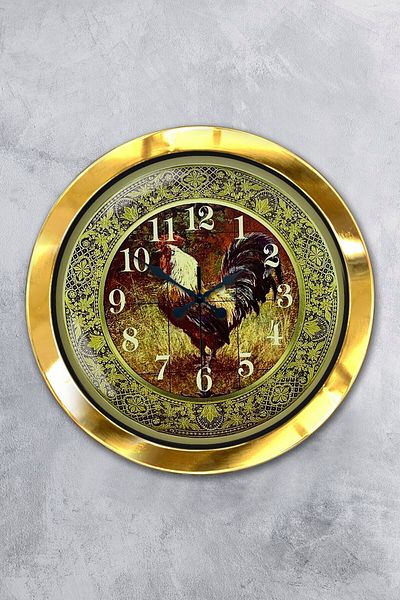 Kasva Concept Gift 36 cm Gold Metal Rooster Wall Clock
