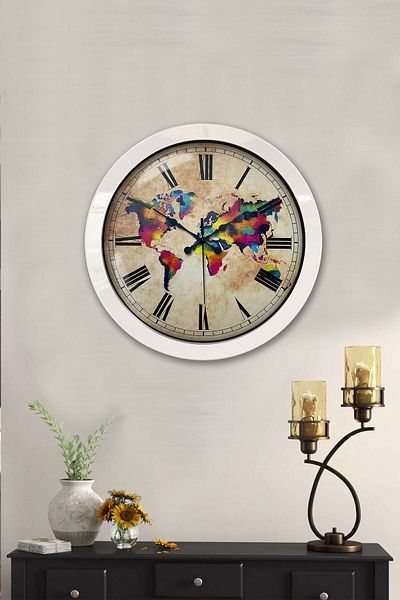 Kasva Concept 36 cm White Metal Colored World Wall Clock