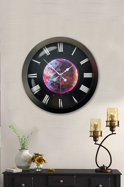 Kasva Concept Gift 36 cm Black Metal Planet Wall Clock