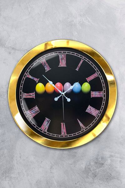 Platin Saat هدية ساعة حائط على شكل بيضة معدنية ذهبية مقاس 36 سم