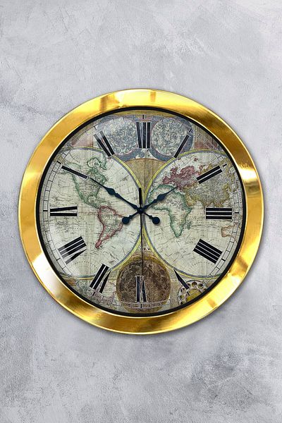 Kasva Concept Gift 36 cm Gold Metal Map Wall Clock