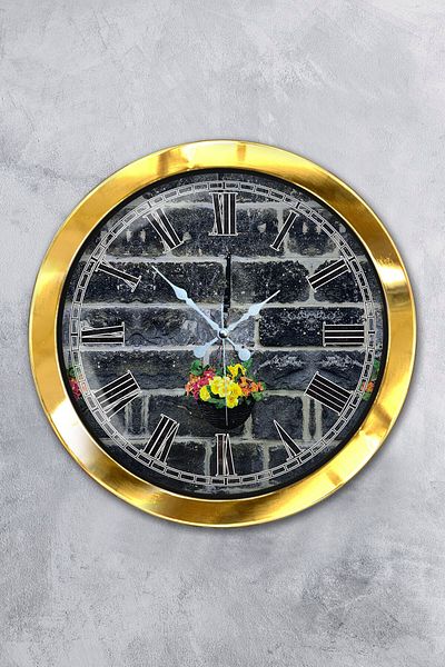 Kasva Concept Gift 36 cm Gold Metal Stone Structure Wall Clock