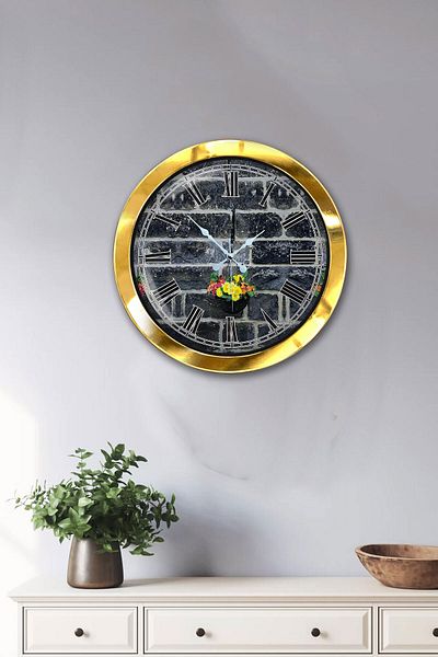 Kasva Concept Gift 36 cm Gold Metal Stone Structure Wall Clock