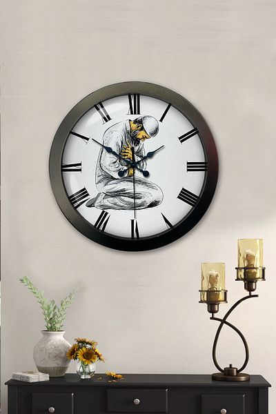 Kasva Concept Cadou 36 Cm Ceas de Perete de Cultură Metal Negru