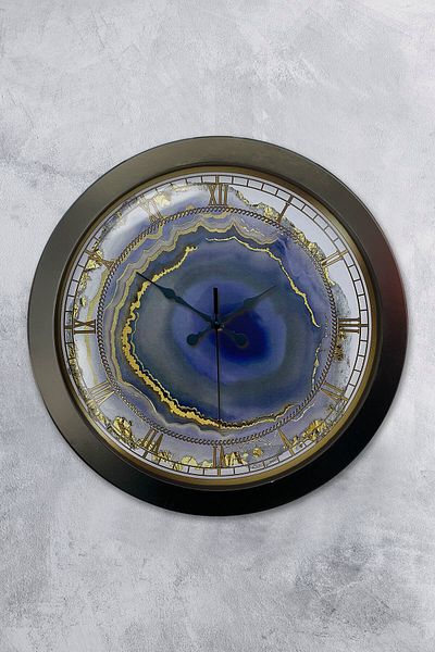 Kasva Concept Gift 36 cm Black Metal Marble Patterned Wall Clock