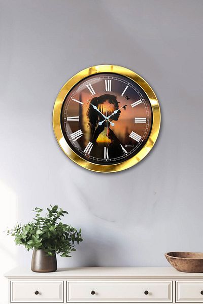 Kasva Concept Δώρο 36 εκ. Χρυσό Μεταλλικό Ρολόι Τοίχου Φυσικισμού