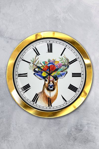 Kasva Concept Gift 36 cm Gold Metal Deer Wall Clock