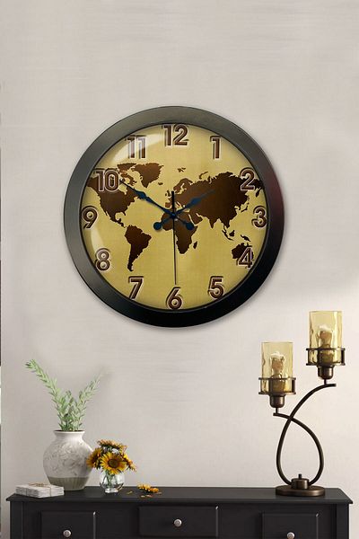Kasva Concept Gift 36 cm Black Metal Map Wall Clock