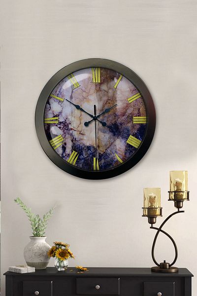Kasva Concept Gift 36 cm Black Metal Marble Wall Clock