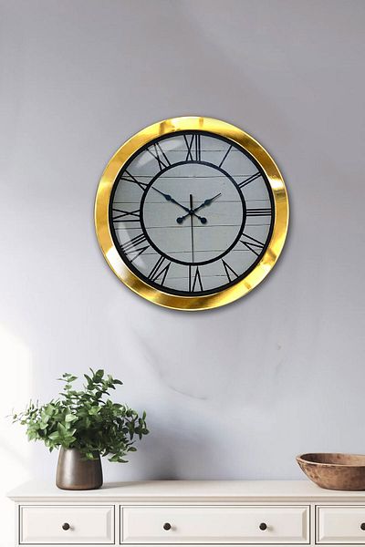 Kasva Concept Gift 36 cm Gold Metal Roman Numeral Wall Clock