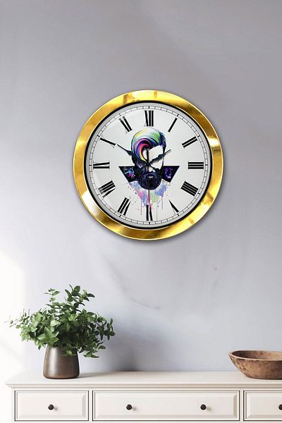 Kasva Concept Gift 36 cm Gold Metal Hairdresser Wall Clock