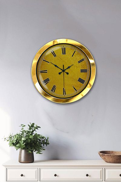 Kasva Concept Gift 36 cm Gold Metal Yellow Wall Clock