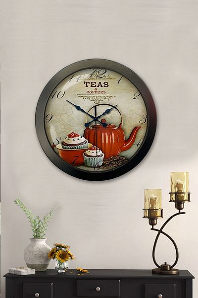 Kasva Concept Gift 36 cm Black Metal Kitchen Teapot Wall Clock