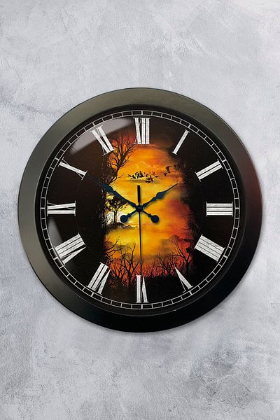 Kasva Concept Gift 36 cm Black Metal Landscape Wall Clock