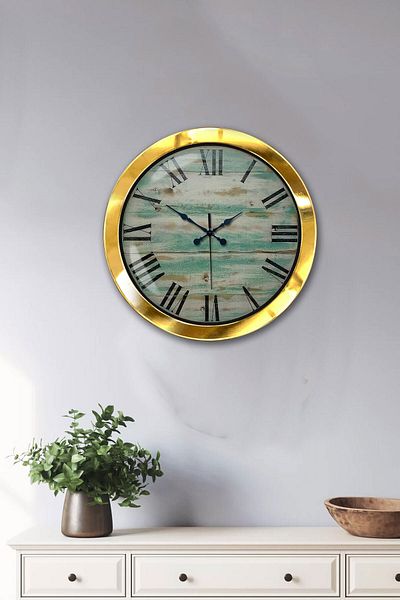 Kasva Concept 36 cm Gold Metal Antique Roman Wall Clock