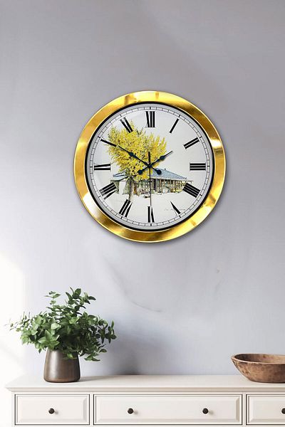Kasva Concept Gift 36 cm Gold Metal Landscape Wall Clock
